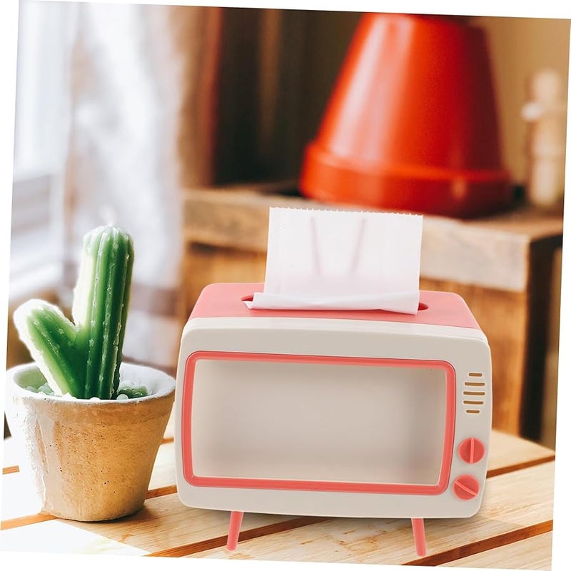 حامل علبة المناديل على شكل تلفزيون وردي، منظف مناديل المكتب لغرفة المعيشة والمكتب المنزلي - Image 5